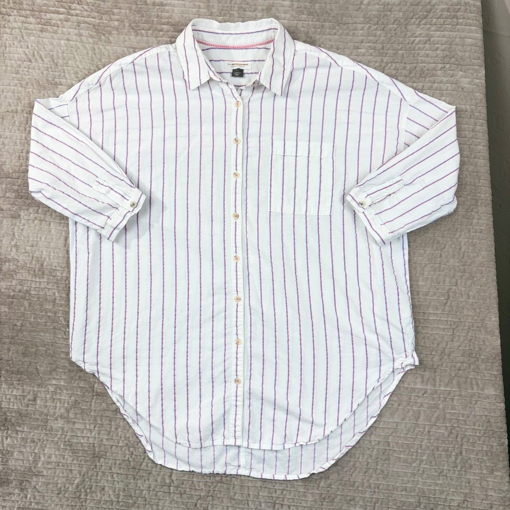 Pilcro Anthropologie Womens Medium Striped Button Down Shirt White‎ Pink Blue M